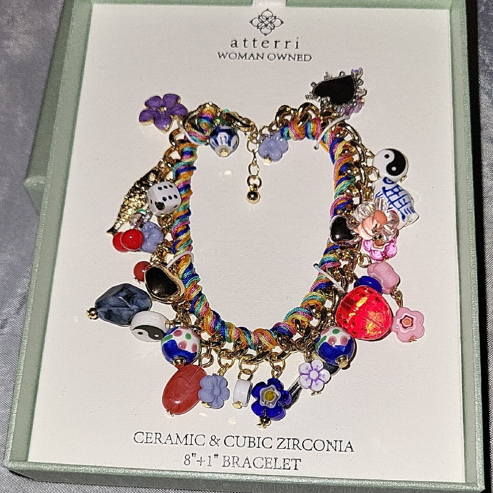 Atterri Multicolor Ceramic & Cubic Zirconia Bracelet Bnib HL Rt Tp M